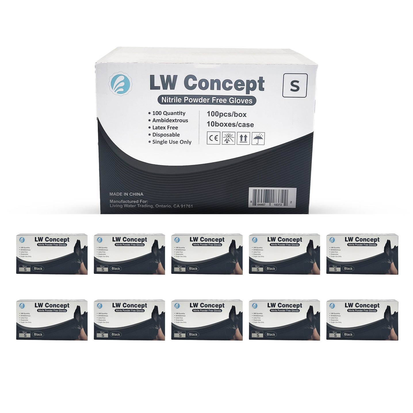 Black Nitrile Gloves Latex Free Small-100pcs