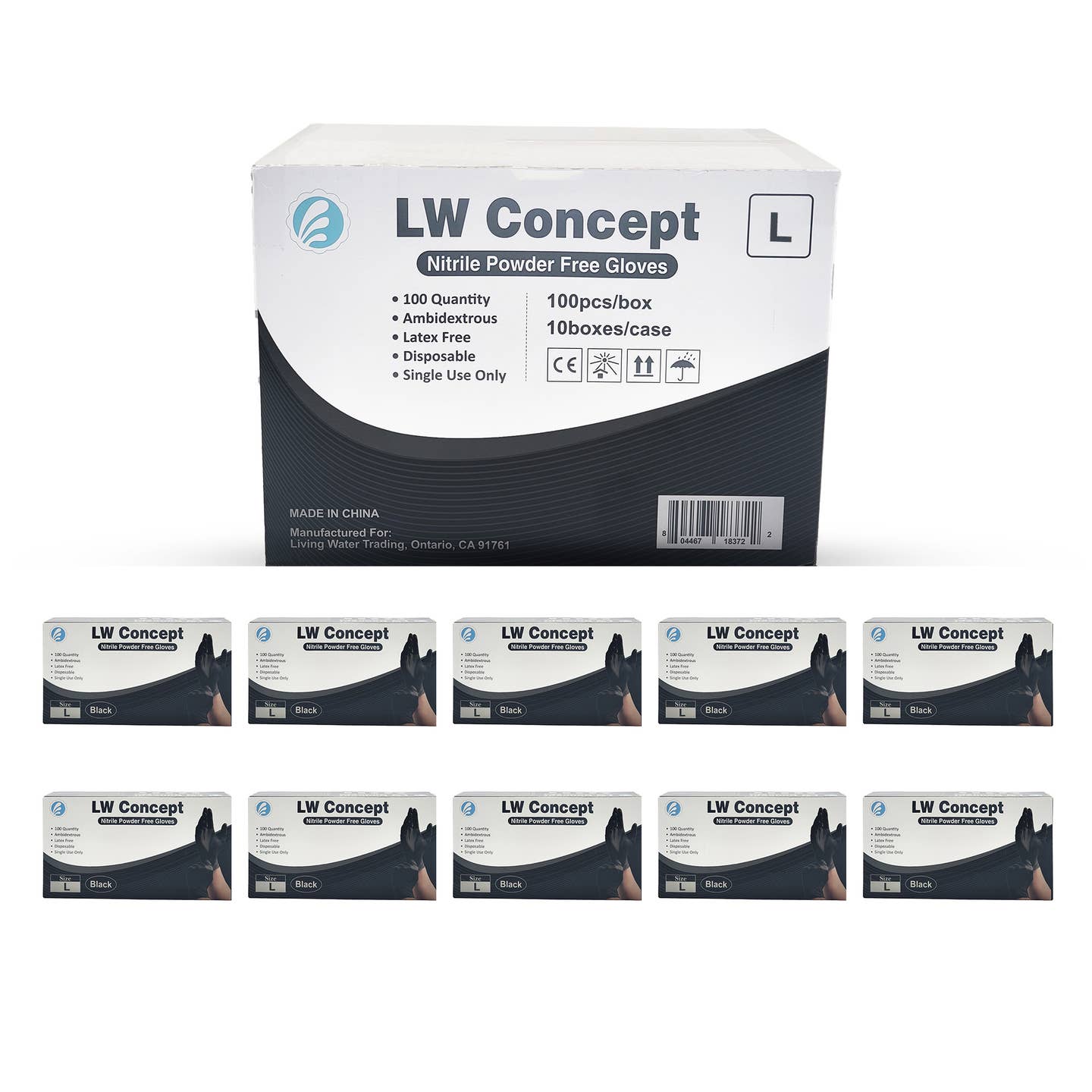 Black Nitrile Gloves Latex Free Large-100pcs