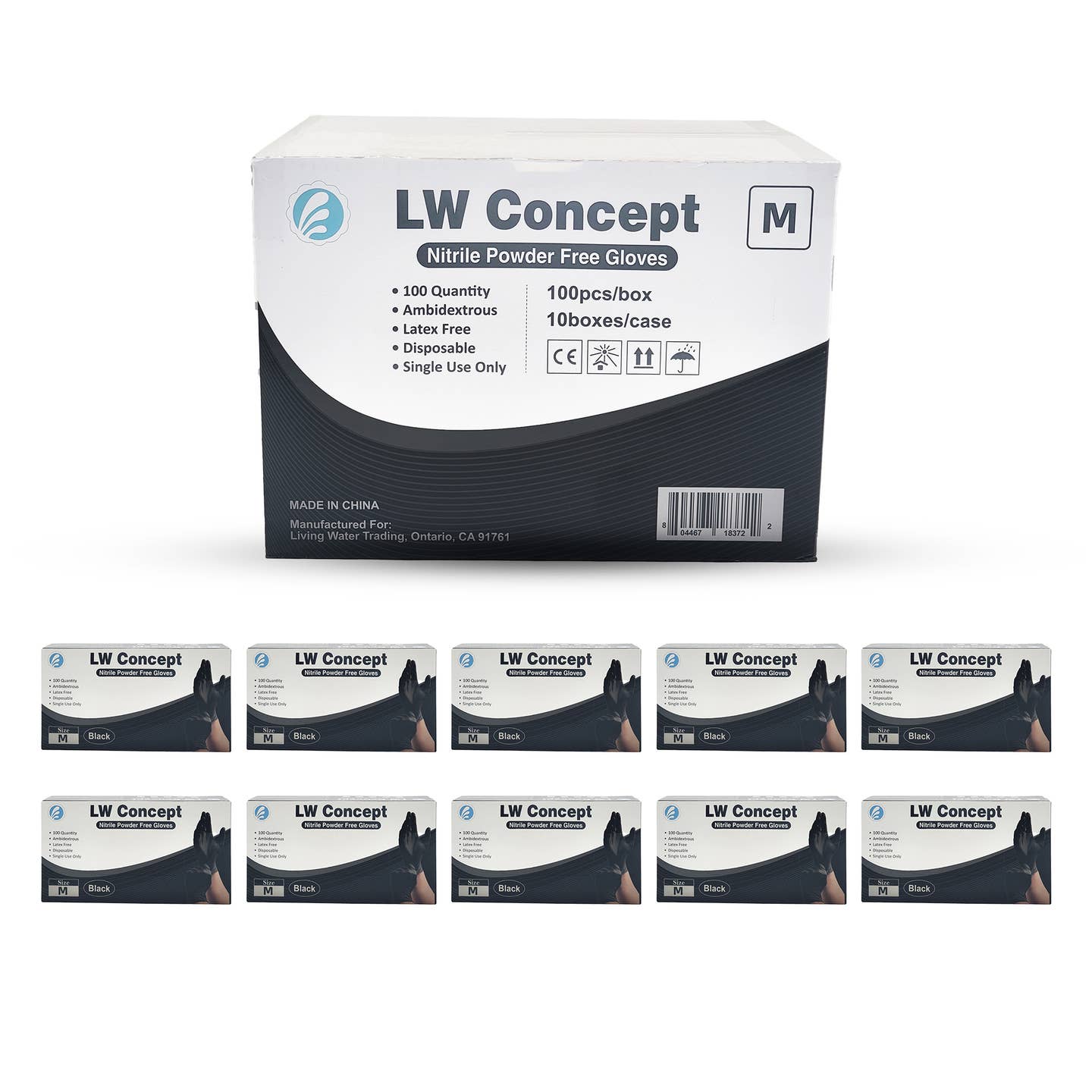 Black Nitrile Gloves Latex Free Medium-100pcs